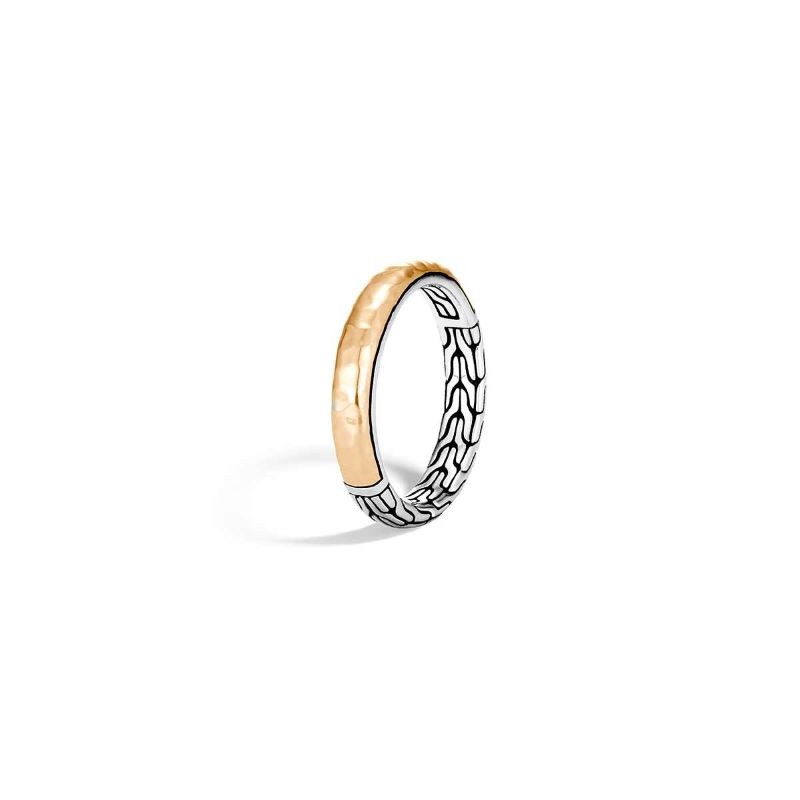 Silver and 18k Yellow Gold Classic Chain Hammered Ring