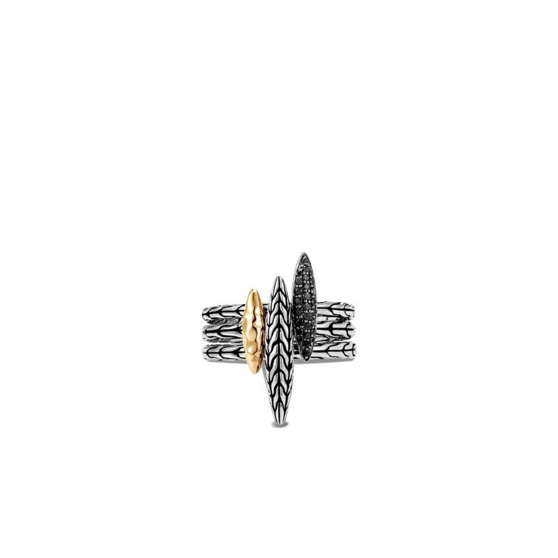 Silver and 18k Yellow Gold Set of 3 Spear Stack Ring