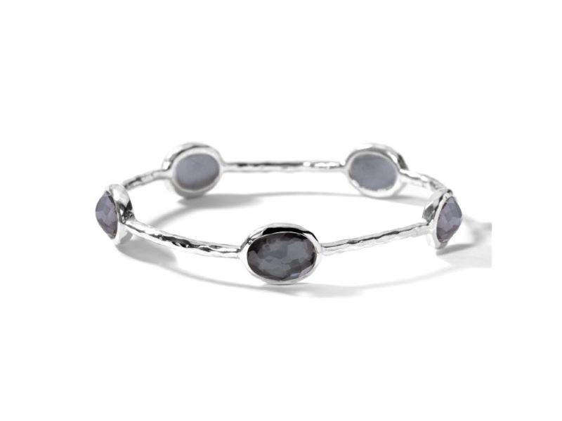 Silver Oval Hematite Quartz Bangle Bracelet