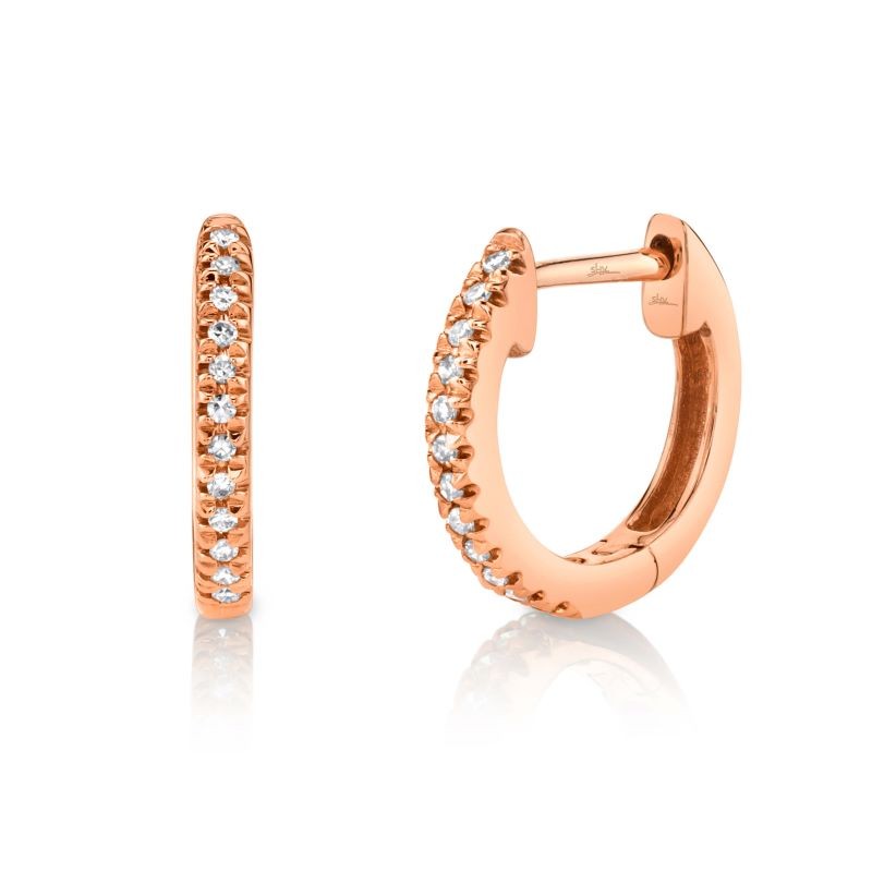 14k Rose Gold Small Diamond Huggie Earrings