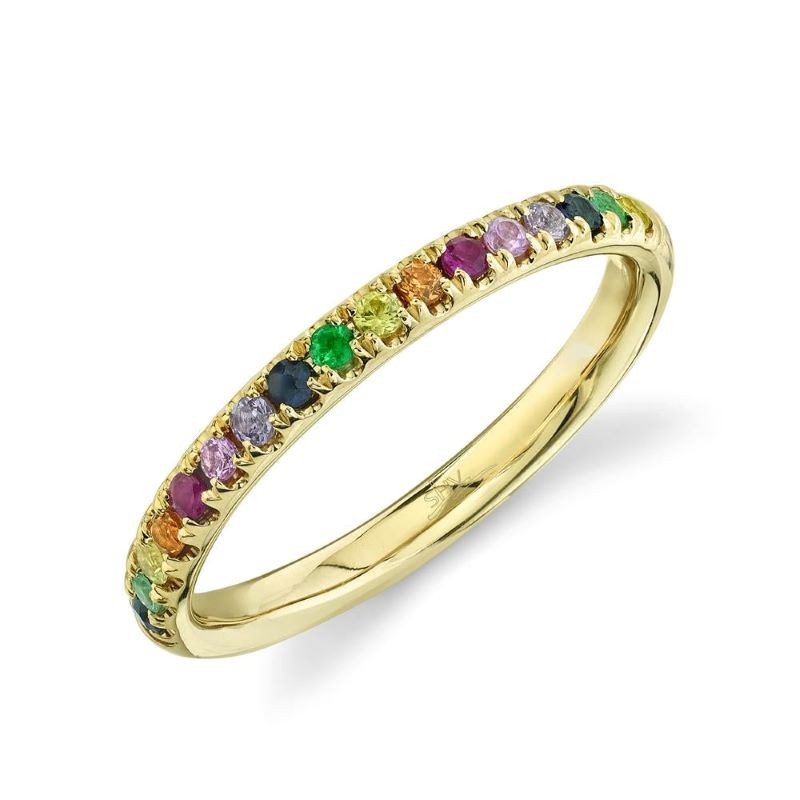 14k Yellow Gold Multi Color Stone Rainbow Ring