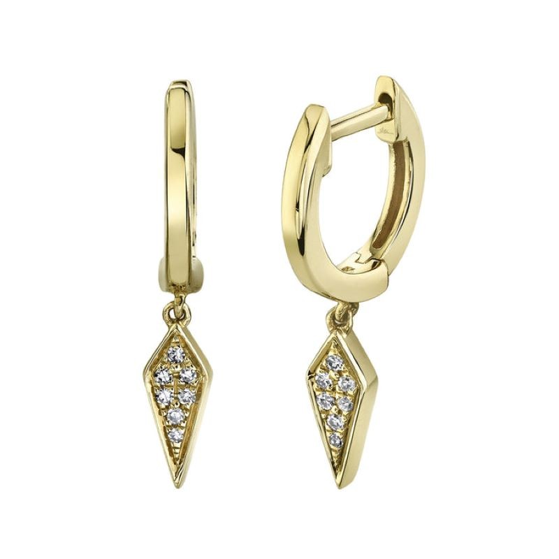 14k Yellow Gold Pave Diamond Arrow Drop Earrings