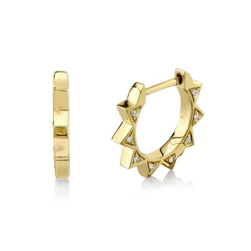 14k Yellow Gold Diamond Spiked Huggie Earrings