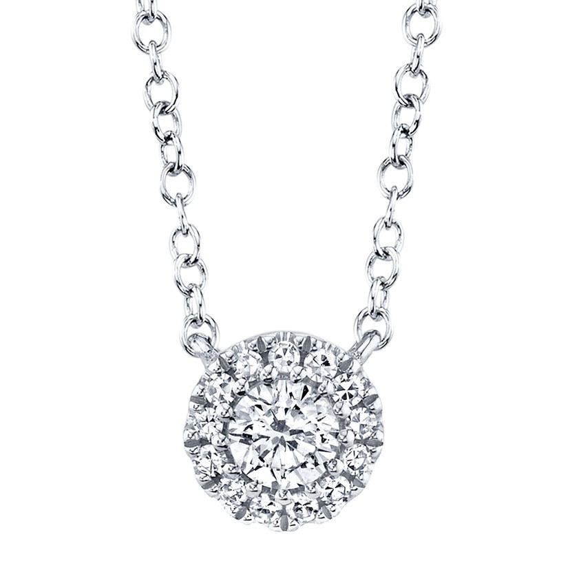 14k White Gold Small Diamond Cluster Necklace