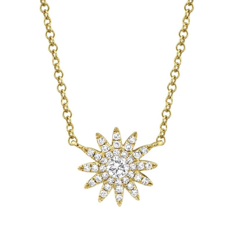 14k Yellow Gold Diamond Sunburst Necklace