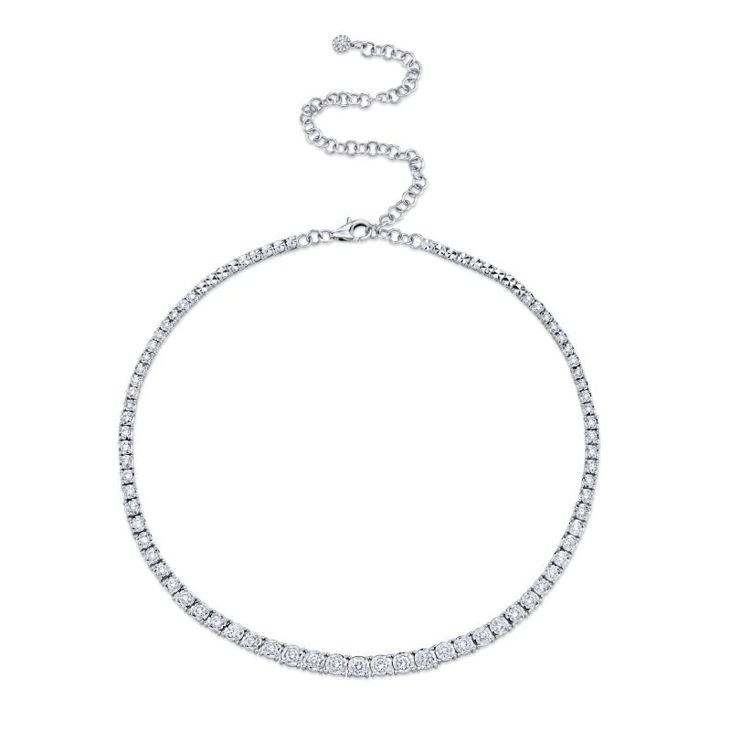 14k White Gold Adjustable Diamond Tennis Necklace
