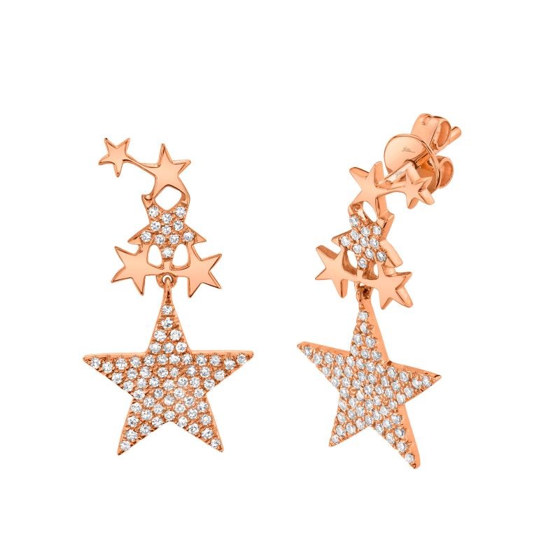 14k Rose Gold Pave Diamond Cluster Star Earrings