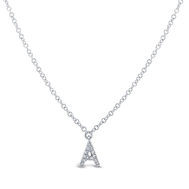 14k White Gold A Initial Necklace