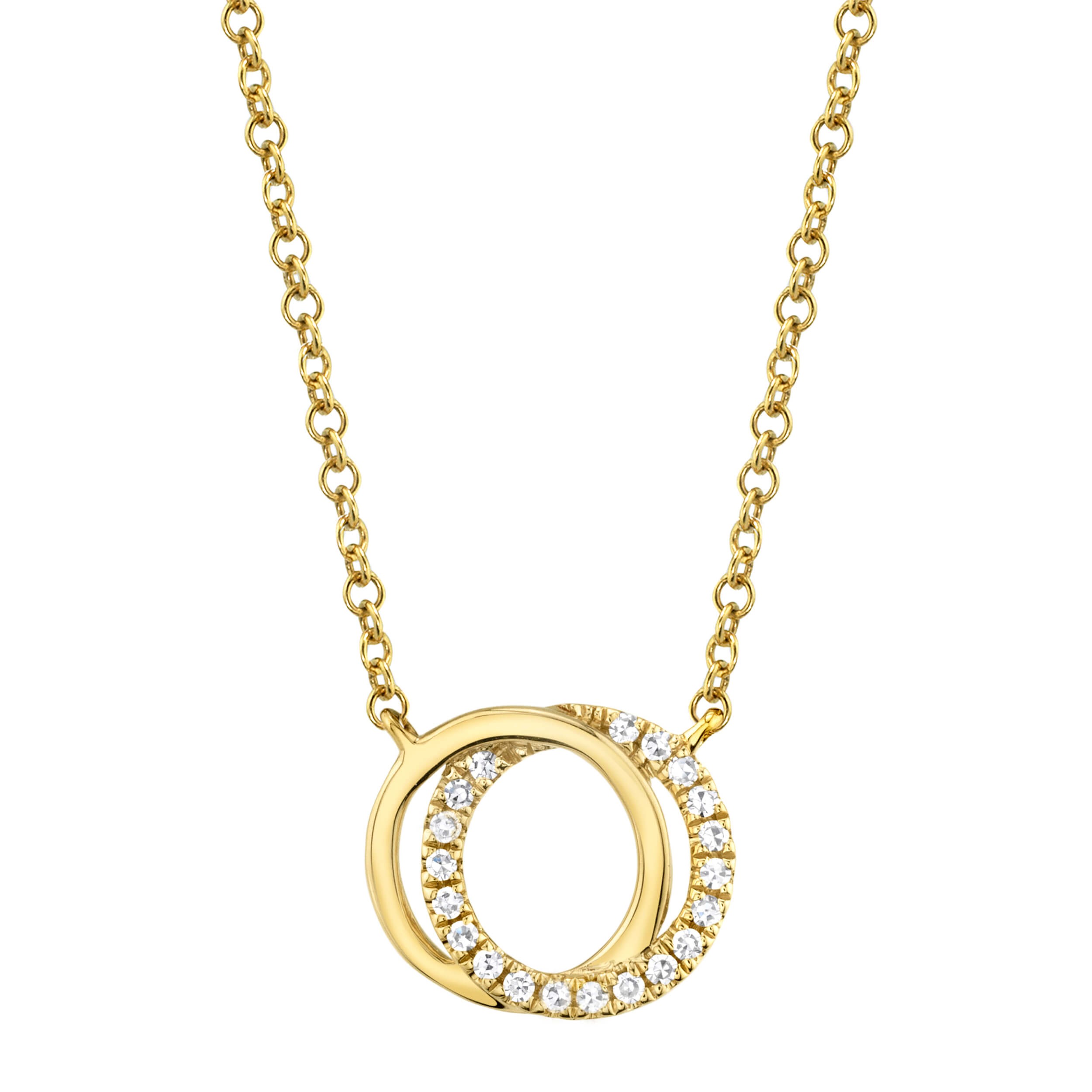 14k Yellow Gold Diamond Love Knot Circle Necklace