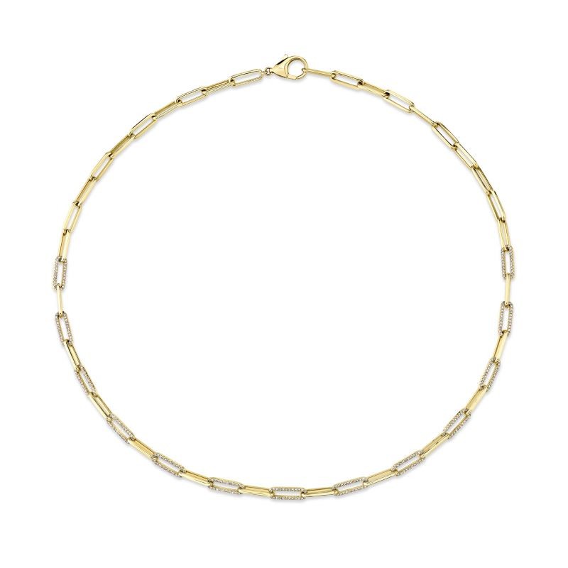 14k Yellow Gold Diamond Paperclip Chain Necklace