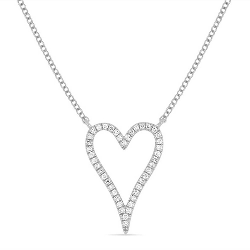 14k White Gold Pave Diamond Heart Necklace