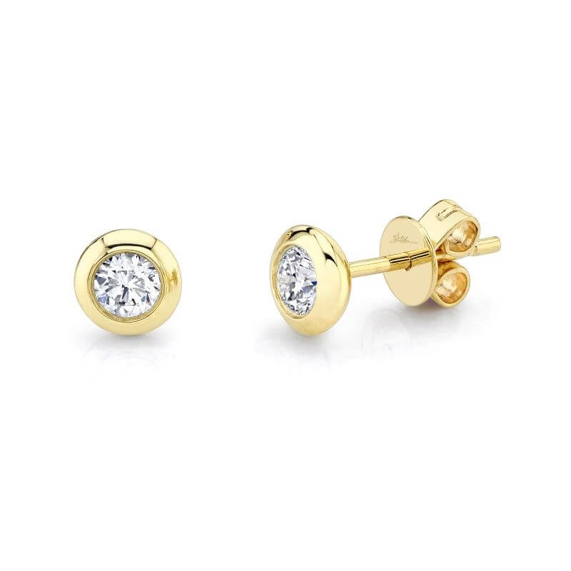 14k Yellow Gold Diamond Bezel Stud Earrings