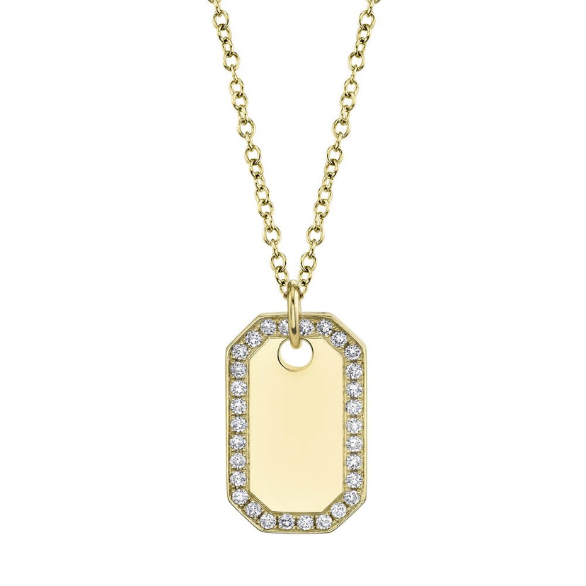 14k Yellow Gold Diamond Octagon Dogtag Necklace