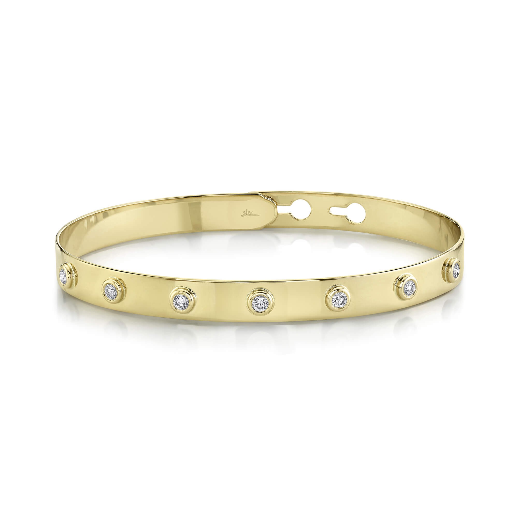 14k Yellow Gold 7 Bezel Diamond Bangle Bracelet