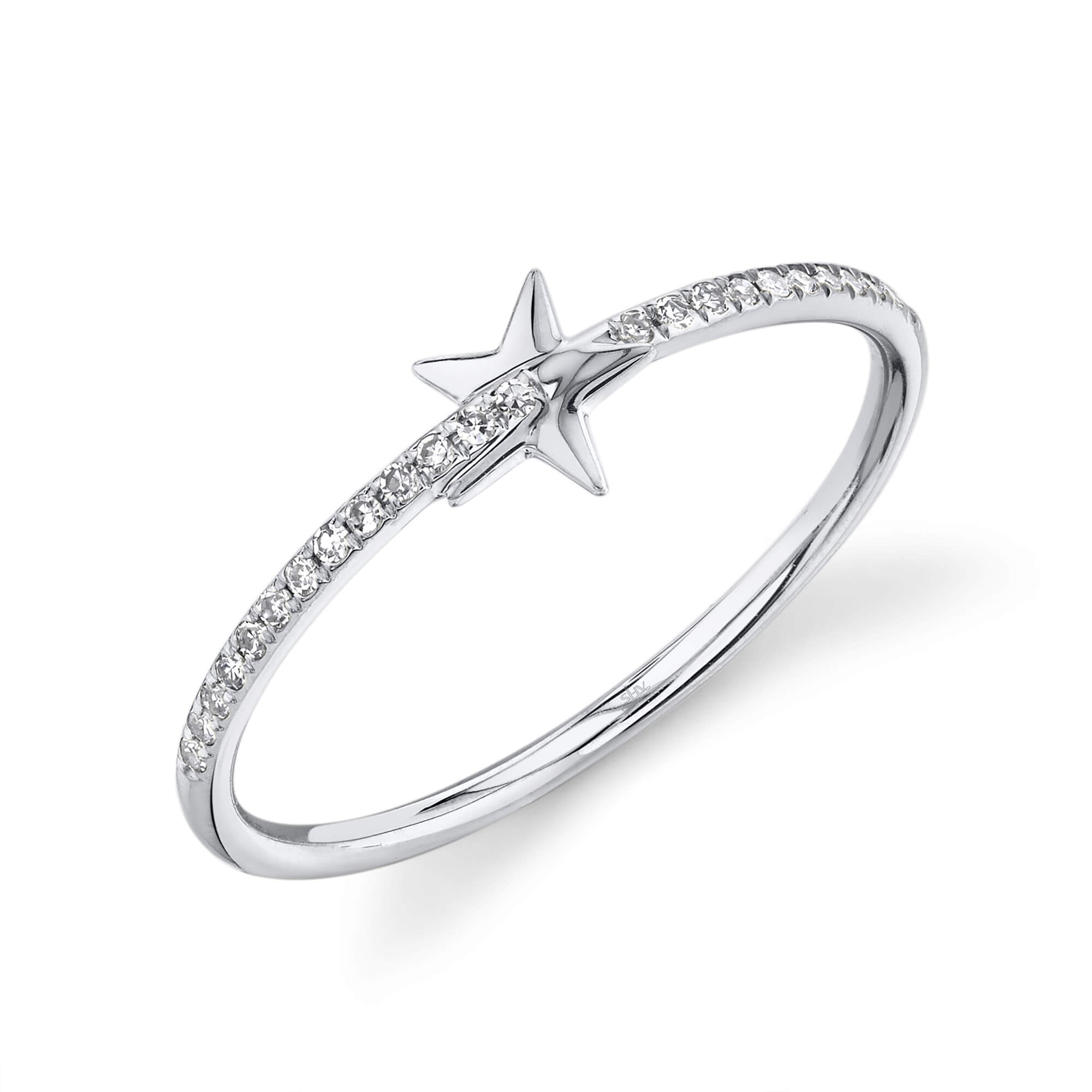 14k White Gold Pave Diamond Star Ring