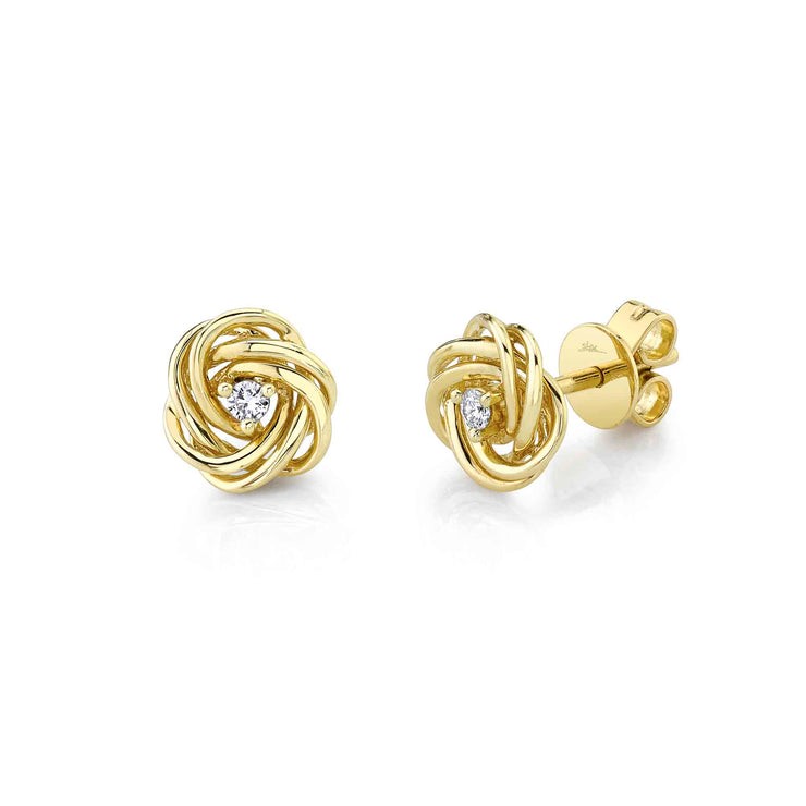 14k Yellow Gold Twisted Knot Diamond Stud Earrings