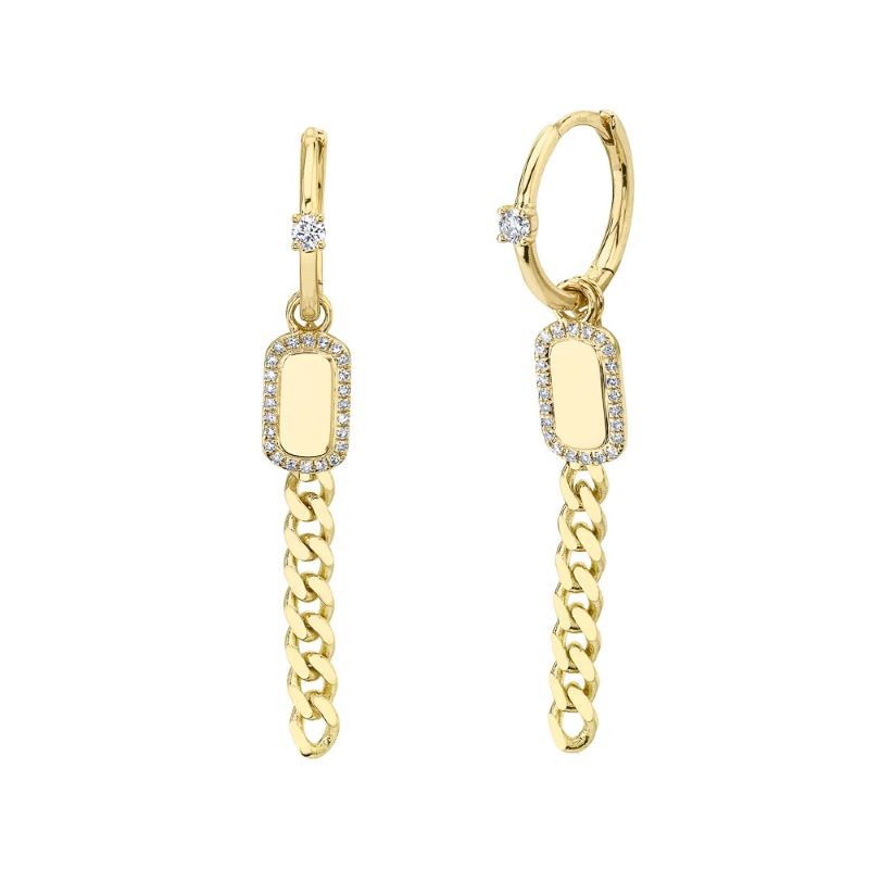 14k Yellow Gold Diamond Curb Link Drop Earrings