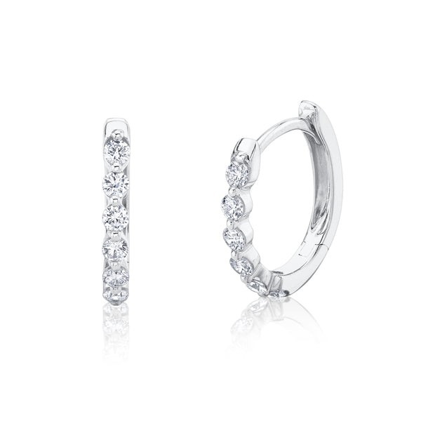 14k White Gold Diamond Oval Huggie Earrings