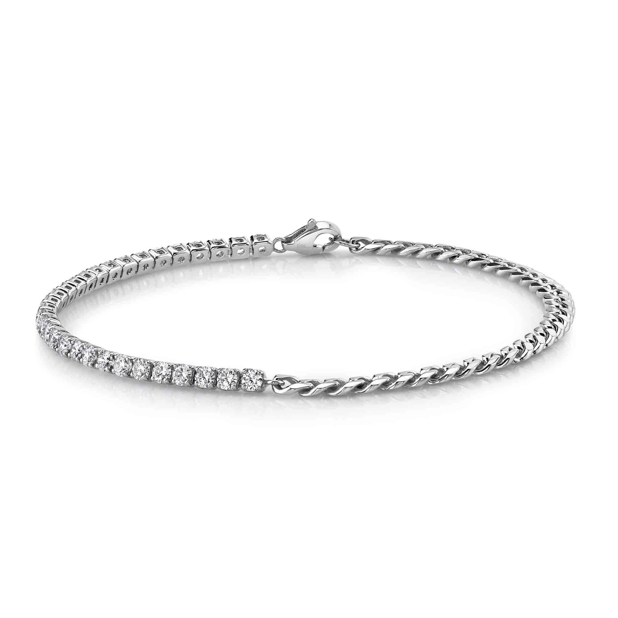 14k White Gold Diamond Tennis Curb Link Bracelet
