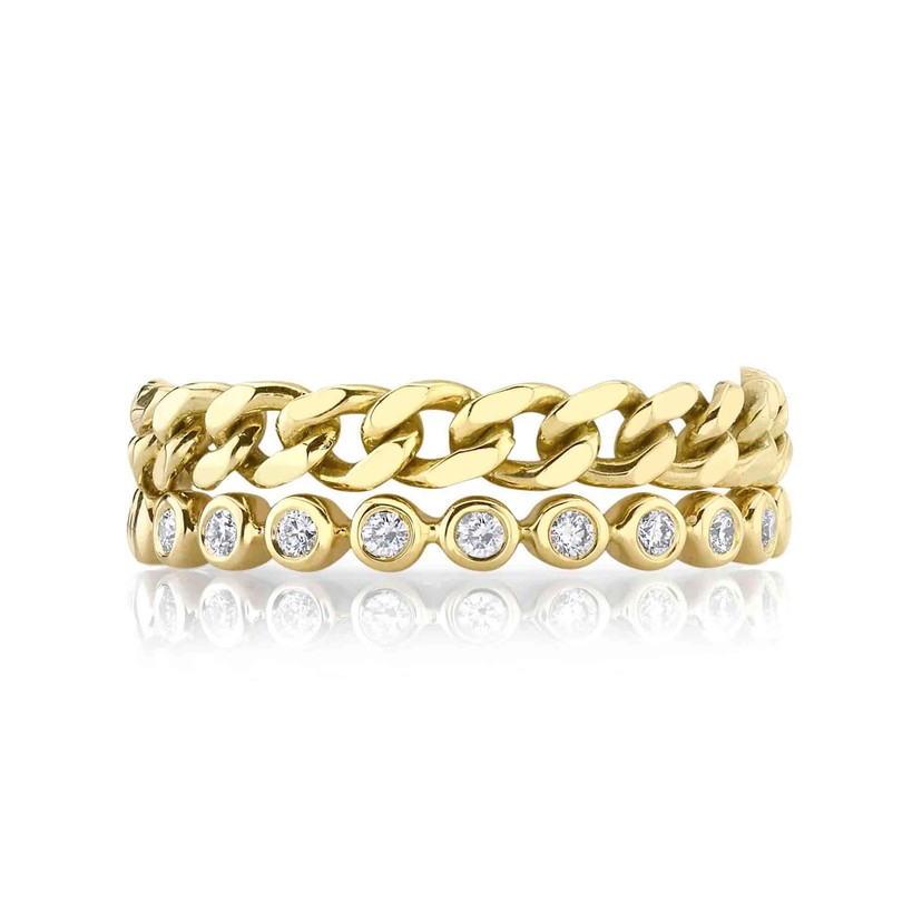 14k Yellow Gold 2 Row Diamond Chain Link Ring