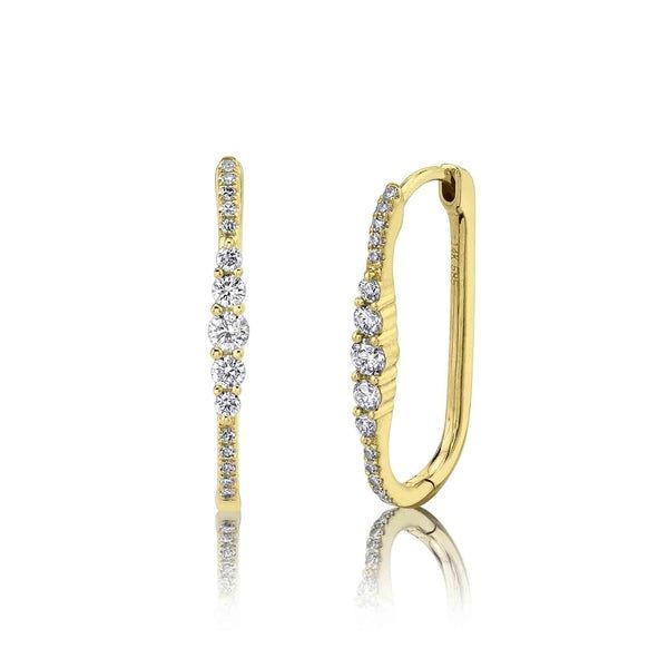 14k Yellow Gold Oval Diamond Hoop Earrings