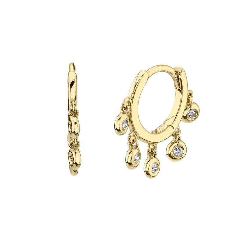 14k Yellow Gold Dangle Diamond Huggie Earrings