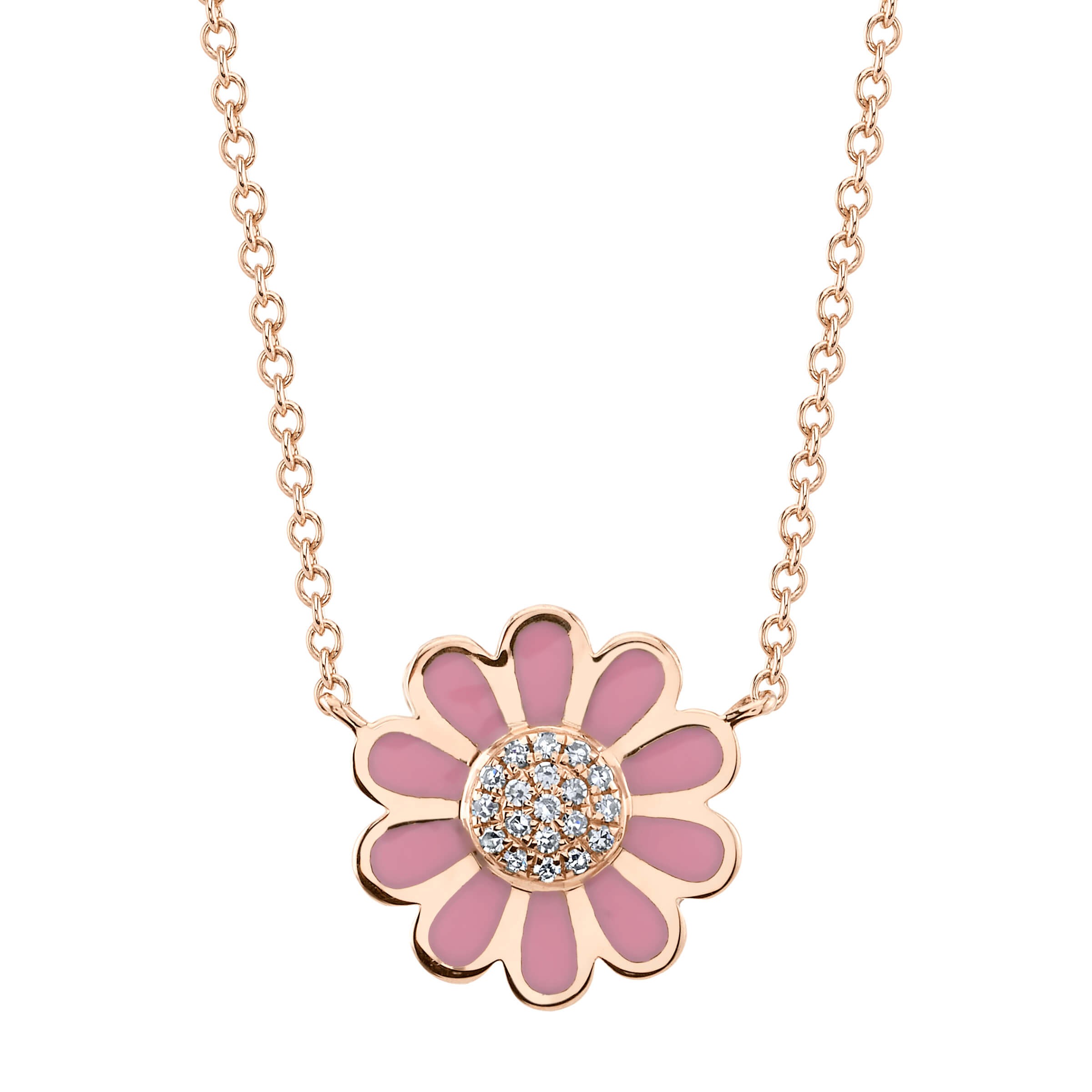14k Rose Gold Pink Diamond Flower Necklace