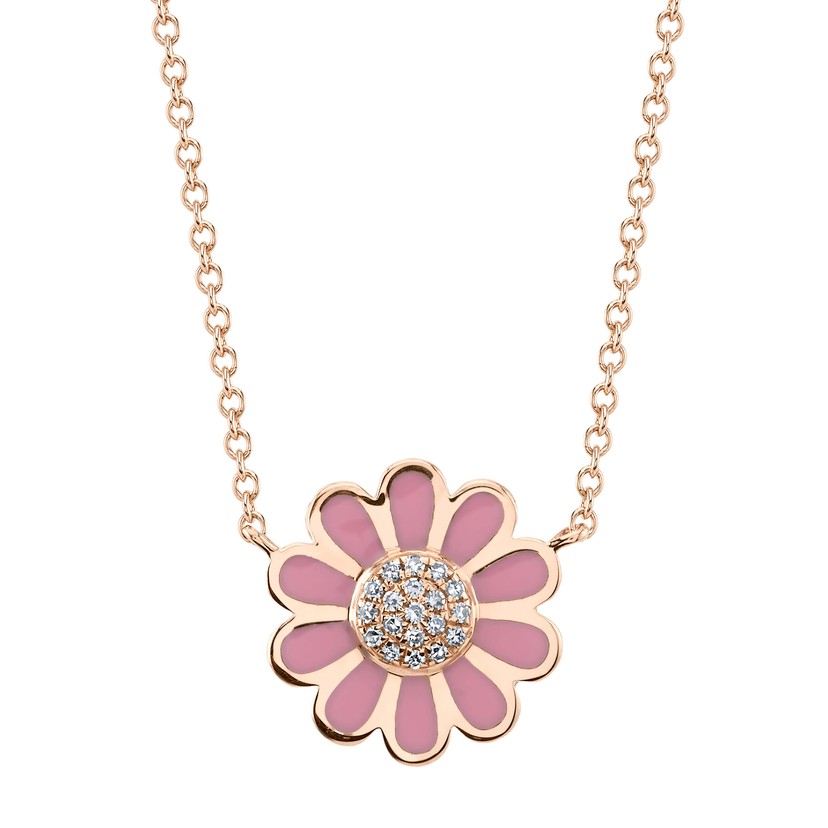 14k Rose Gold Pink Diamond Flower Necklace