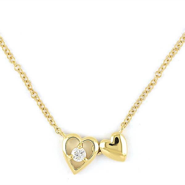 14k Yellow Gold Polished Heart Diamond Center Necklace