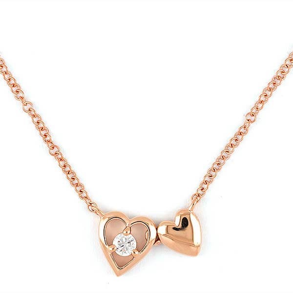 14k Rose Gold Heart Diamond Center Necklace