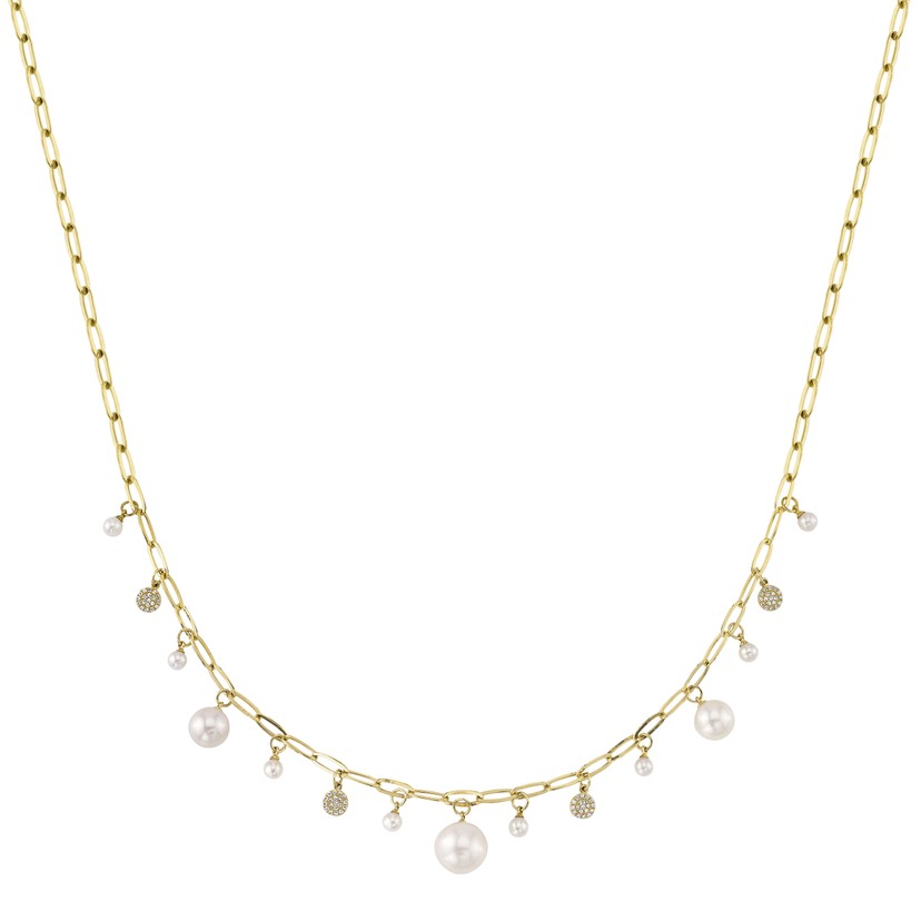 14k Yellow Gold Pearl Diamond Necklace