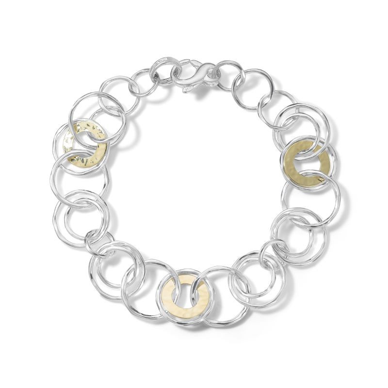 18k Yellow Gold and Silver Classico Hammered Bracelet
