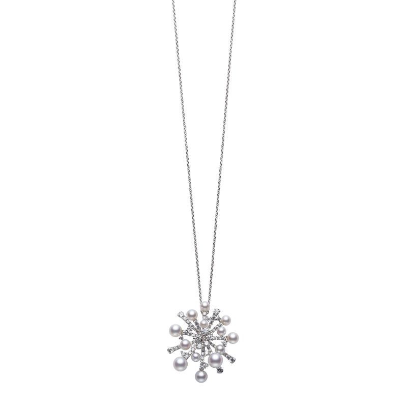 18k White Gold Splash Akoya Pearl Diamond Necklace