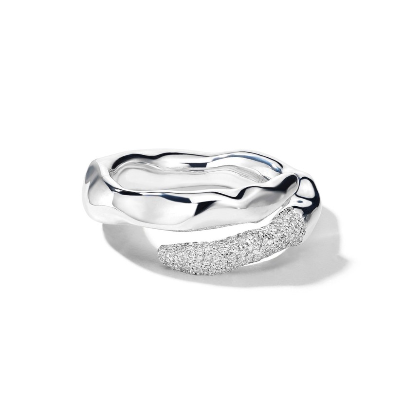 Squiggle Bypass Ring in Sterling Silver with Diamonds