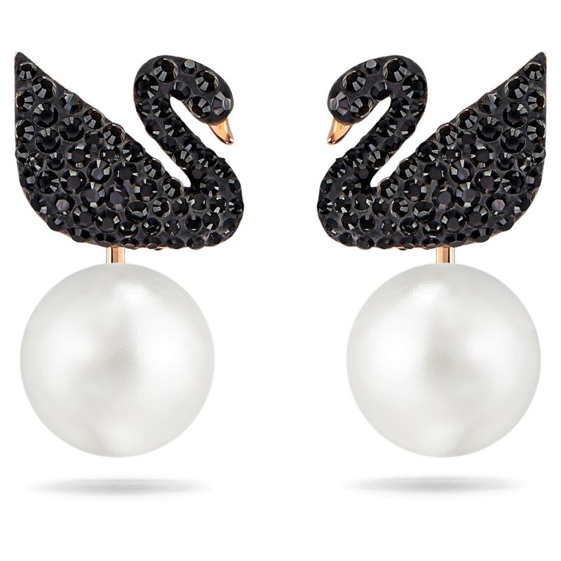 Swan Black Crystal Pearl Earring Jackets
