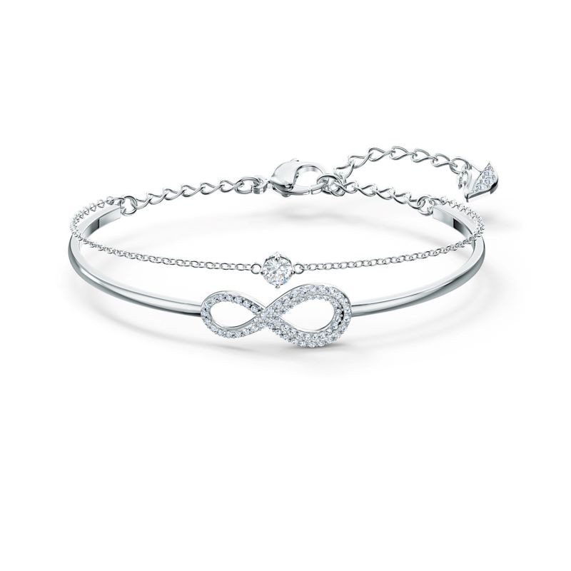 Infinity White Crystal 2 Row Bangle Bracelet