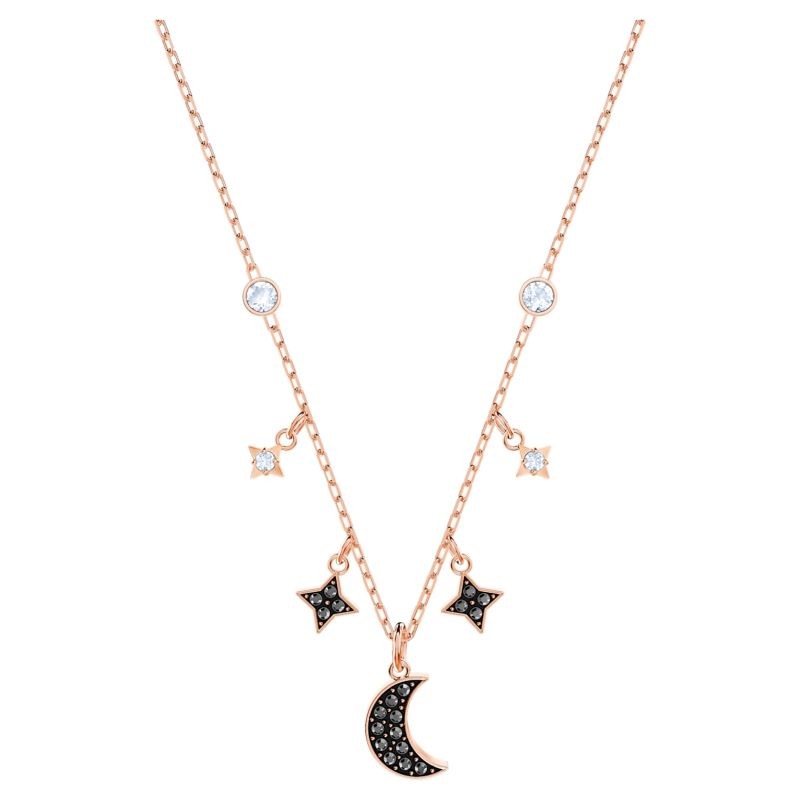 Black Crystal Moon and Star Necklace