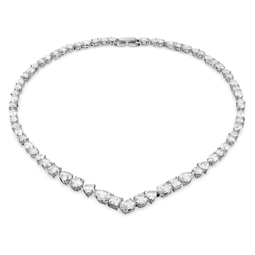 Mixed Shape White Crystal Tennis Deluxe V Necklace