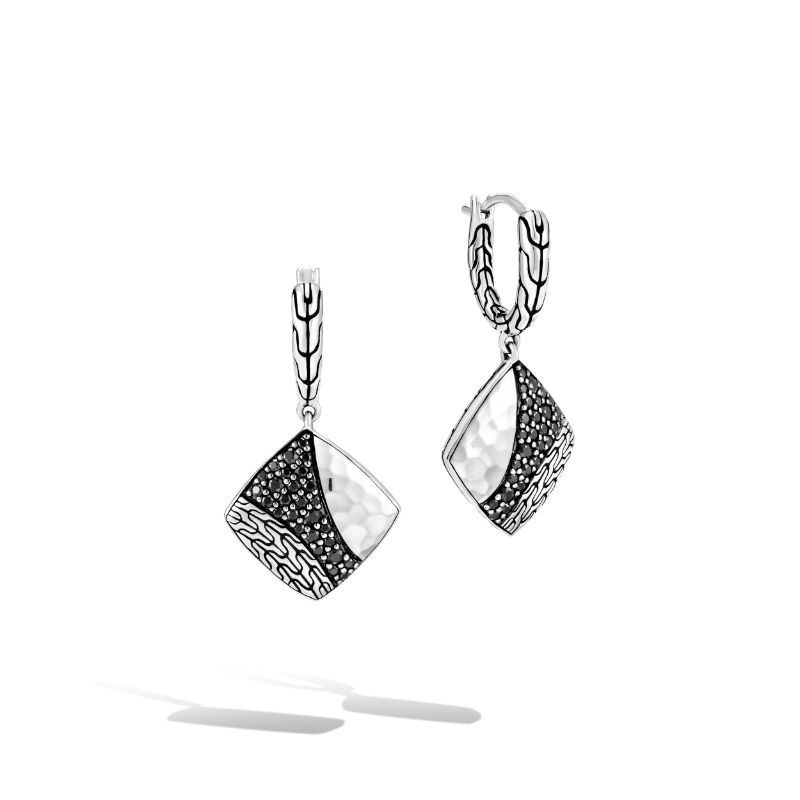 Sterling Silver Black Sapphire Square Drop Earrings