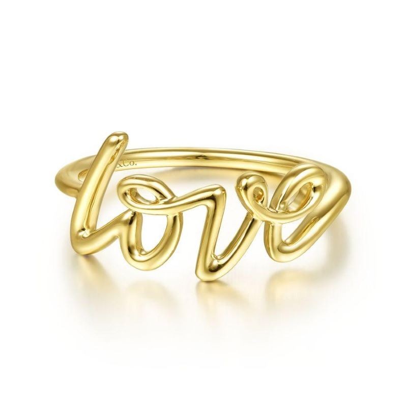 14k Yellow Gold Script Love Ring