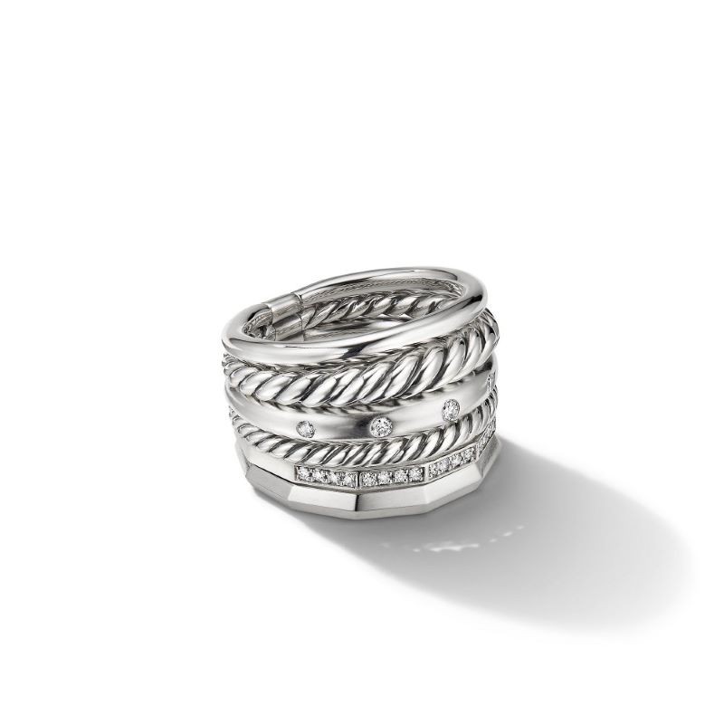 Sterling Silver Stax Diamond Cable Ring