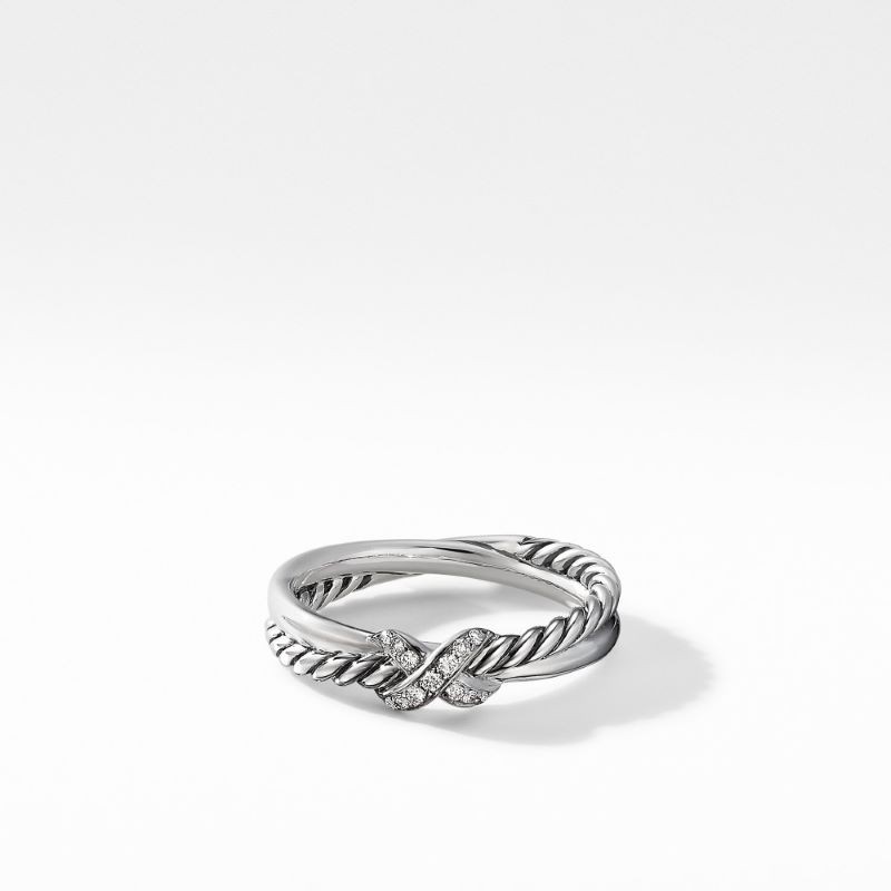 Silver Petite Pave Diamond X Double Crossover Ring