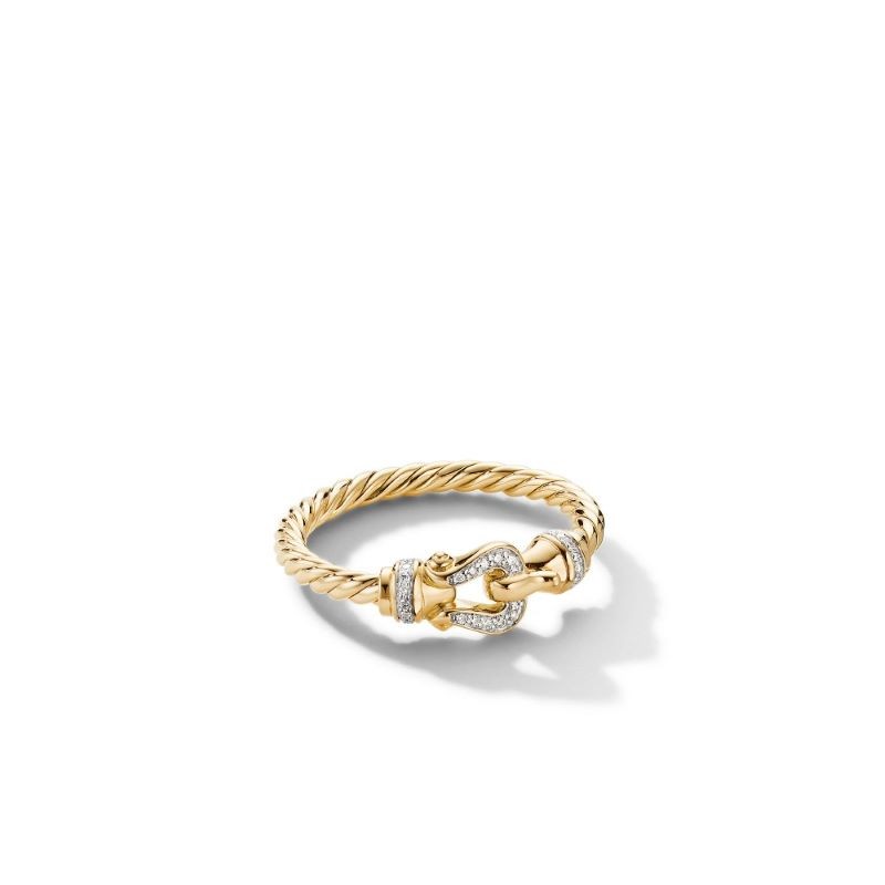 18k Yellow Gold Petite Pave Diamond Buckle Ring