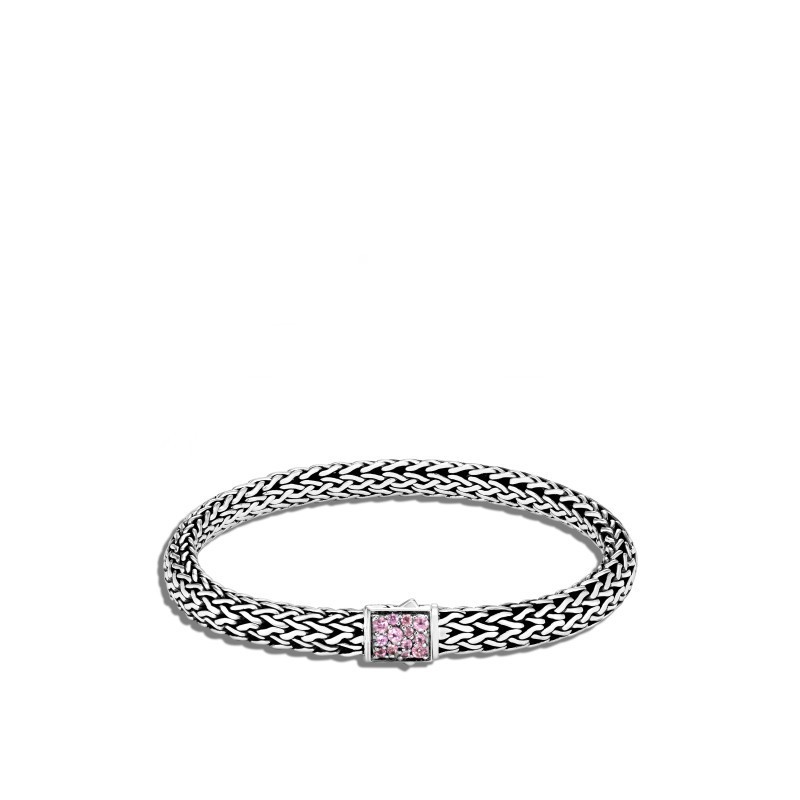Silver Classic Chain Reversible Pink Tourmaline Bracelet