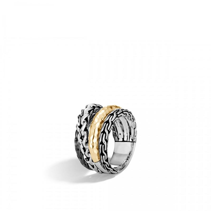 Silver and 18k Yellow Gold 4 Row Crossover Ring