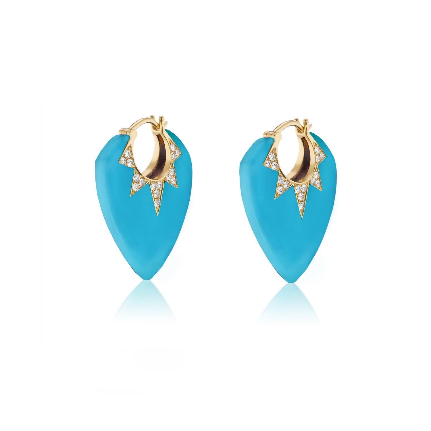 18K Yellow Gold Turquoise Classic Guitar Pick Earrings