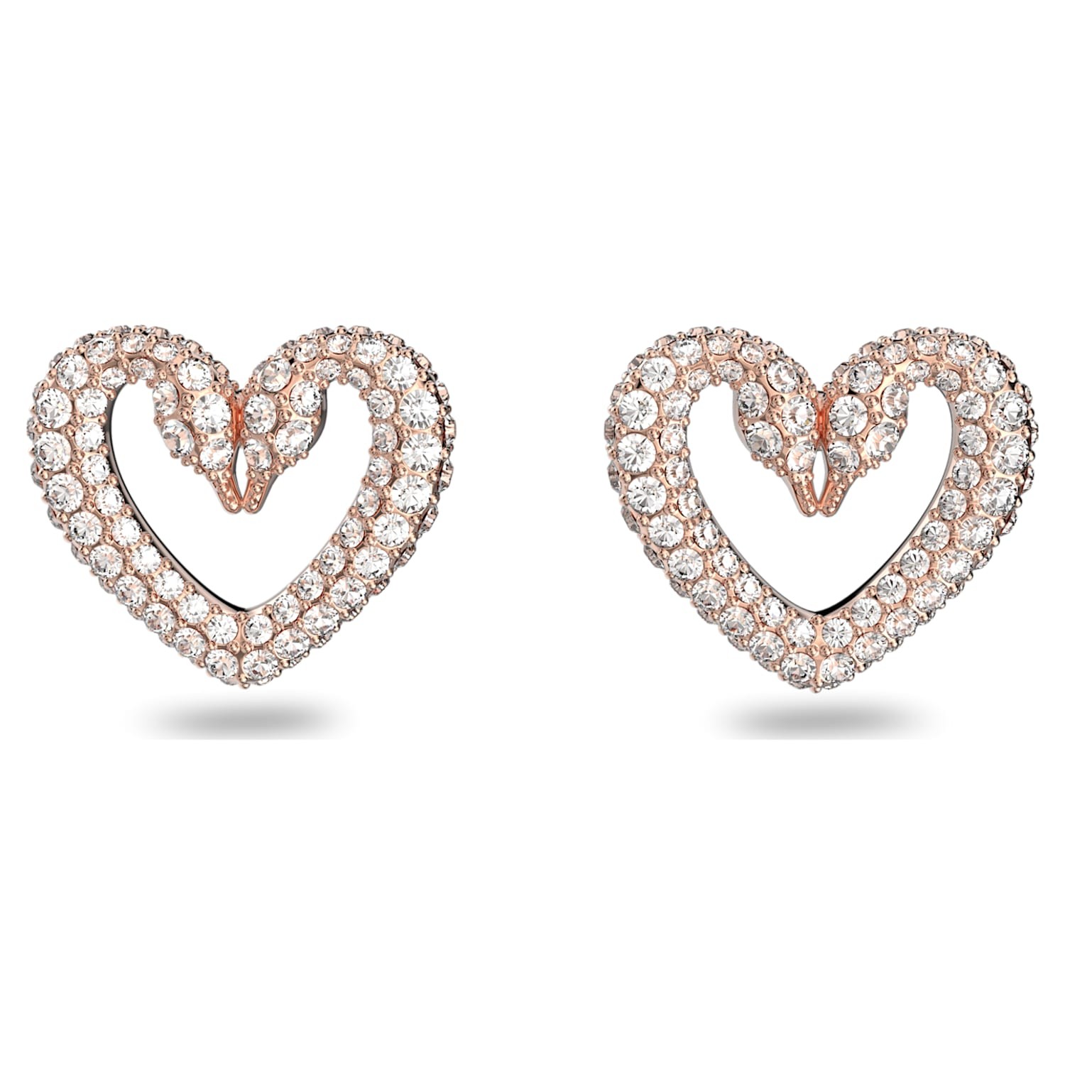 Rose Gold Plated Una Double Swan Heart Crystal Stud Earrings