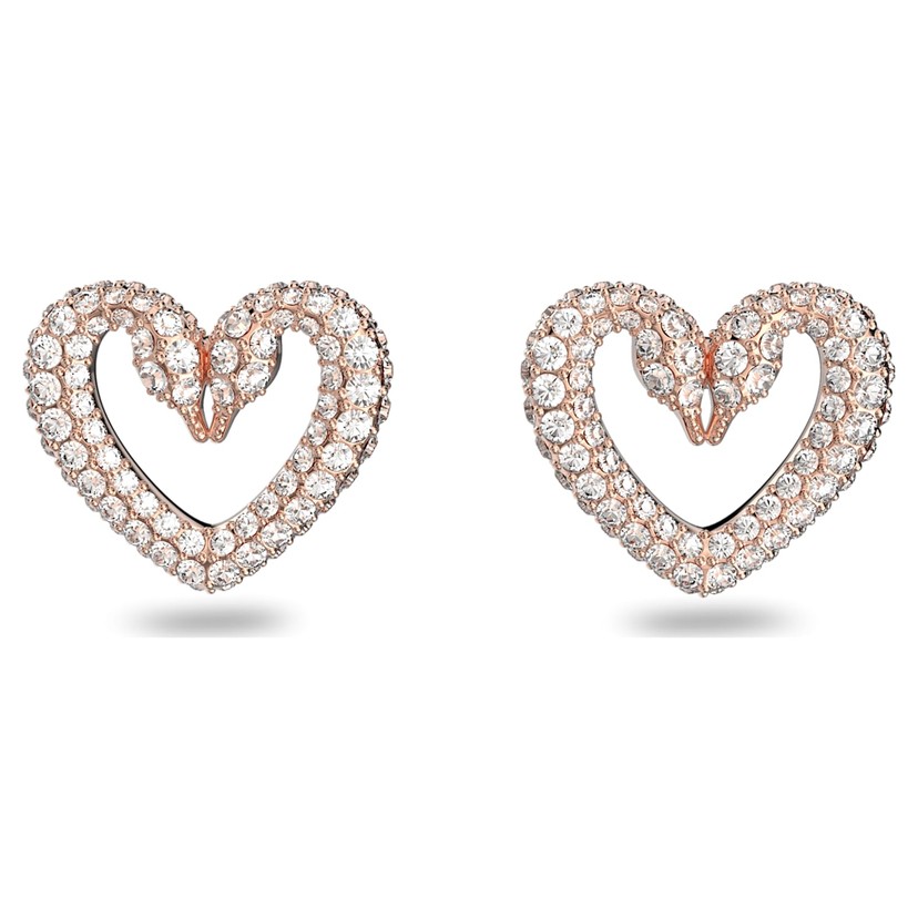 Rose Gold Plated Una Double Swan Heart Crystal Stud Earrings