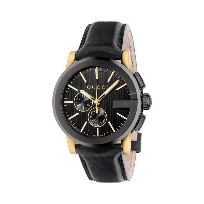 Gold Tone and Black Case Leather Striped Watch