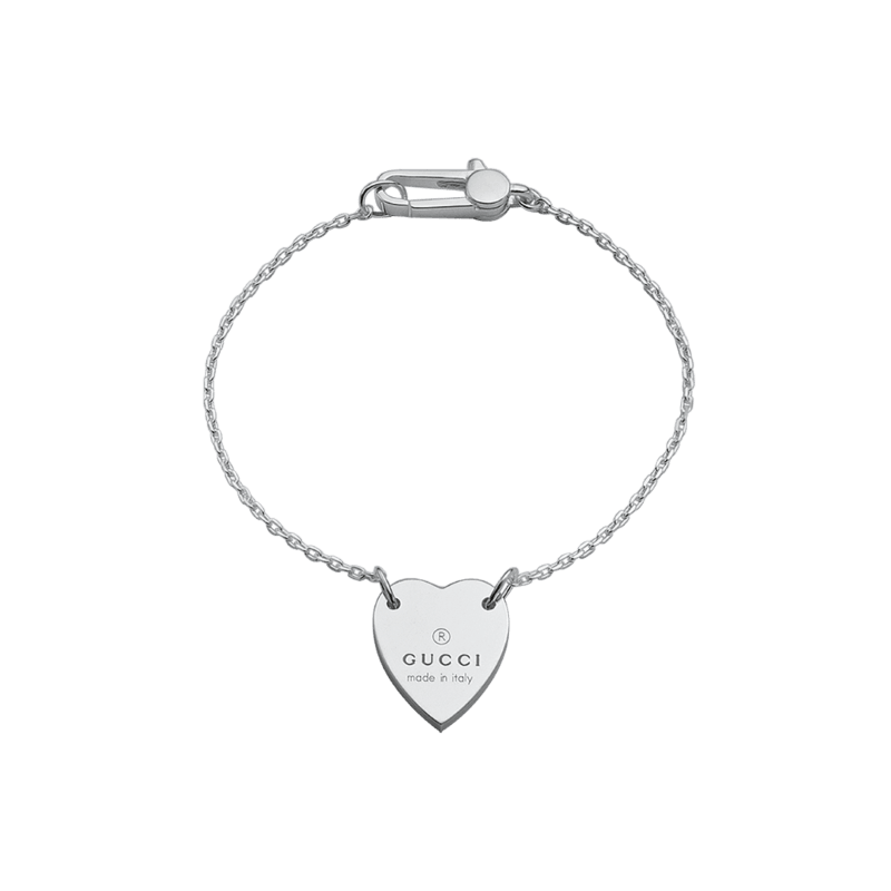 Silver Trademark Engraved Gucci Heart Bracelet